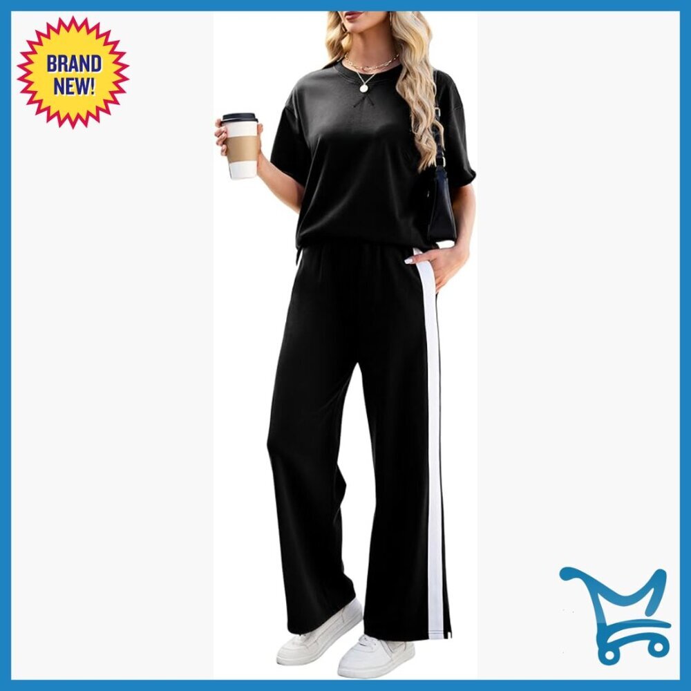 X-Large Two Piece Set Wide Leg Pants Short Sleeve Top Tracksuit